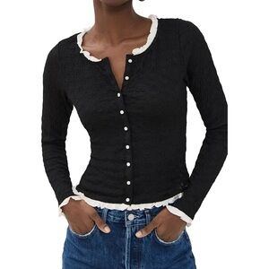 Free People Blackbird Cardigan - black and white eyelet